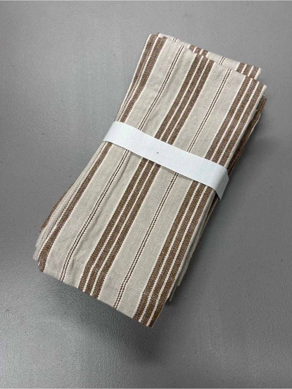 4 Pottery Barn Colette Stripe Tan Cotton Linen Table Napkins 20